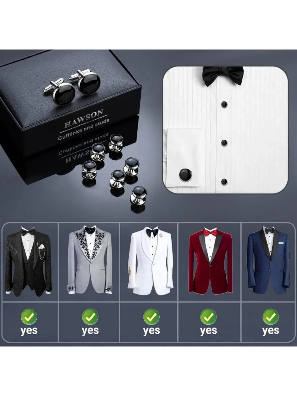 Elegant Men's Cufflinks & Tuxedo Studs Set with Gift Box - Perfect for Weddings